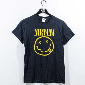 Nirvana Smiley Flower Sniffin Kitty Pettin Corporate Rock Whores T-Shirt Small